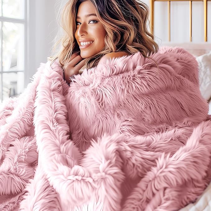 Bedsure GentleSoft Fluffy Pink King Size Blanket for Bed, Thick Soft Sherpa Faux Fur Fleece Bedding Fuzzy Plush Winter Warm Heavy Big Large King Blanket, Cozy Pink Gifts for Men Women, 108x90