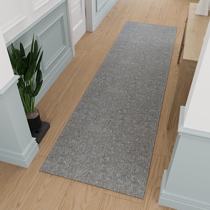Ottomanson 2' x 17' Ultra-Thin Hallway Runner Rug - Durable Non-Slip Carpet for High-Traffic Areas - Fits Under Doors for Seamless Entry - Ideal for Kitchen, Entryway, Bedroom & Living Room, Gray