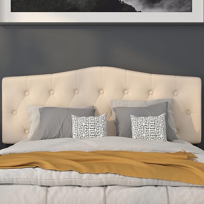 Flash Furniture Cambridge Tufted Upholstered Queen Size Headboard in Beige Fabric