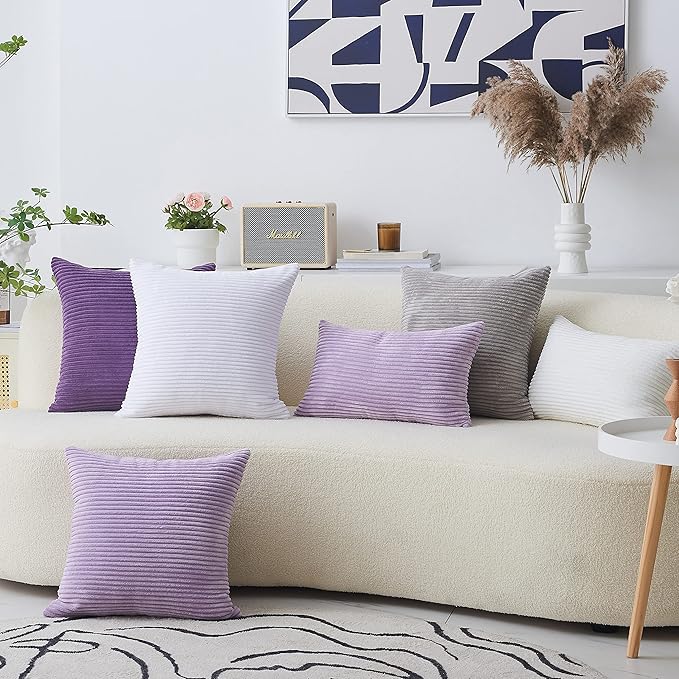 Home Brilliant Purple Decorative Pillows Solid Striped Corduroy Plush Velvet Pillow Covers for Couch Sofa Bed, 50cm, 20 x 20 Inch, Eggplant