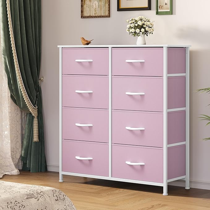 YITAHOME Double Dresser, Fabric Dresser with 8 Drawers, Chest of Drawers for Closet, Living Room, Sturdy Steel Frame, Wooden Top, Easy Pull Handle