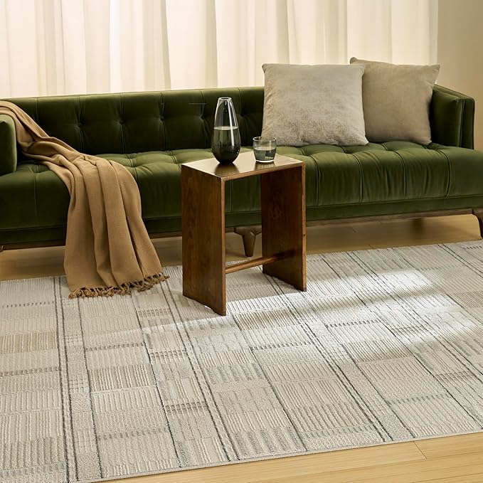 Nourison Nordic Ivory Grey 5' x 7' Scandinavian Area Rug - Easy Clean, Non Shedding, Bed Room, Living Room, Dining Room, Kitchen (5' x 7')