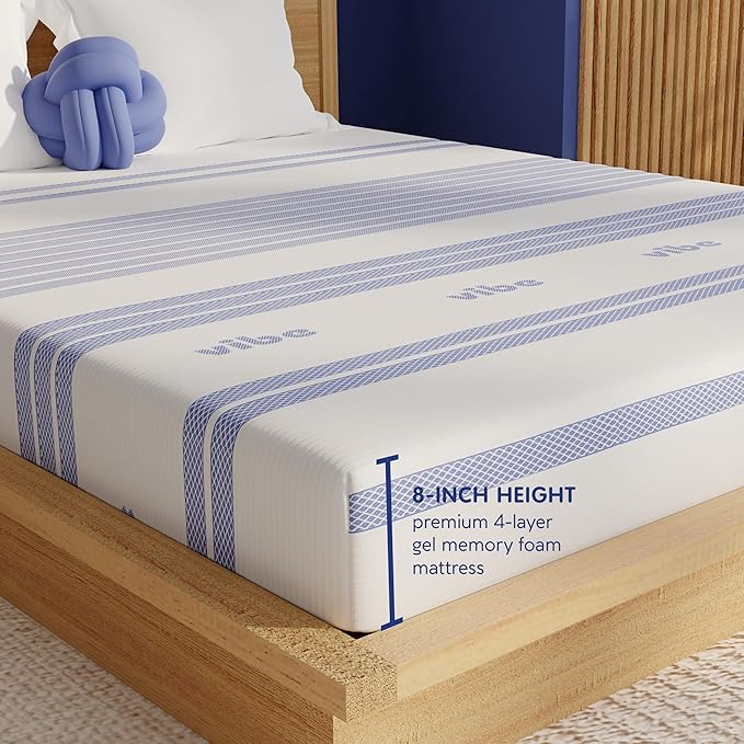 Vibe Gel Memory Foam Mattress, Fiberglass Free 8-Inch CertiPUR-US Certified Bed-in-a-Box, Twin XL, White