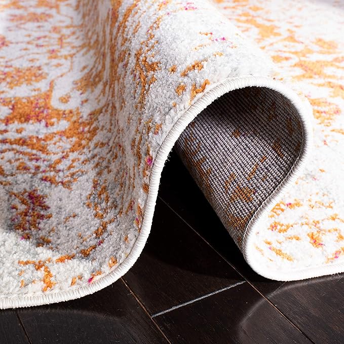 SAFAVIEH Madison Collection Runner Rug - 2'3" x 14', Orange & Ivory, Snowflake Medallion Distressed Design, Non-Shedding & Easy Care, Ideal for High Traffic Areas in Living Room, Bedroom (MAD603P)