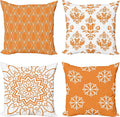 Ambesonne Retro Throw Pillow Cushion Case Pack of 4, Trellis Grid Medieval Floral Damask Mandala Flower Ornament in Modern Monochrome, Modern Accent Double-Sided Digital Printing, 20", Burnt Orange