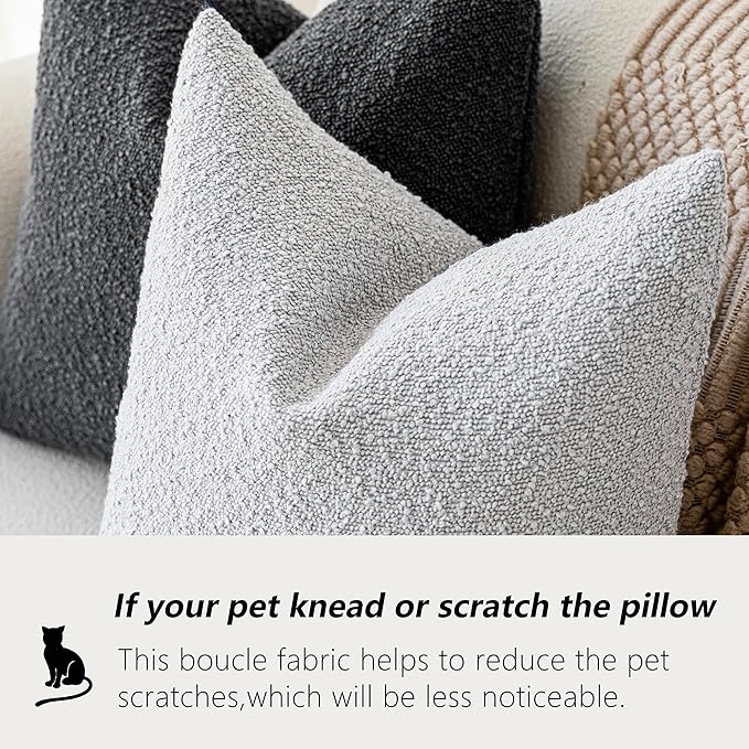 Foindtower Decorative Boucle Throw Pillow Covers Accent Solid Pillow Cases Cozy Soft Textured Couch Cushion Case for Chair Sofa Bedroom Living Room Home Decor 22 x 22 Inch,Light Grey