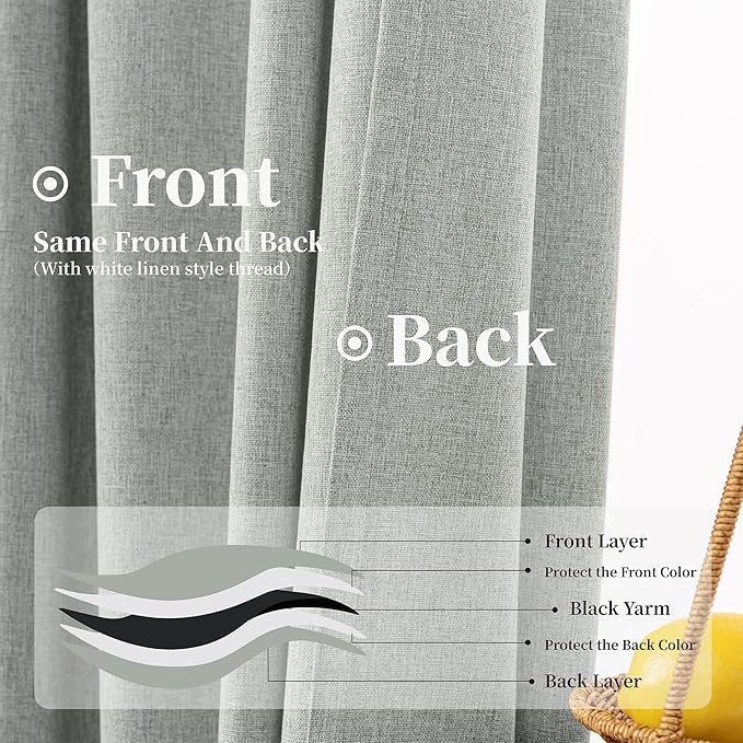 KangBang Gray Blackout Curtains 96 Inches Long, Extra Long Linen Woven Textured Modern Linen Drapes for Living Room Offices, 4-Way Hanging &Light Blocking(2 Panel Sets,52x96 Inch)
