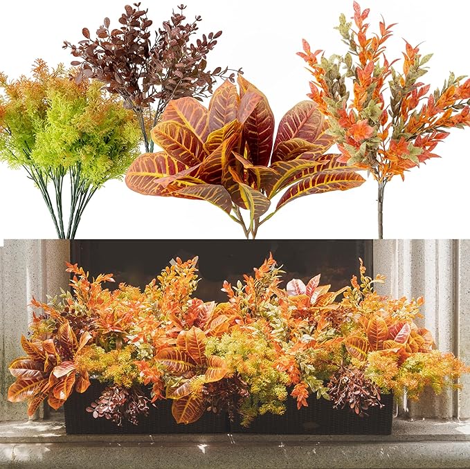 9pcs Fall Artificial Outdoor Branch with Seaweed Magnolia Leaves for Indoor Outside Hanging Plants Garden Porch Window Box Home Wedding Farmhouse Décor