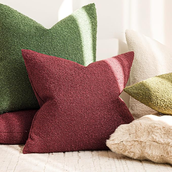 Foindtower Decorative Textured Boucle Throw Pillow Covers Accent Solid Pillow Cases Neutral Soft Cozy Couch Cushion Case for Chair Sofa Bedroom Living Room Home Decor 16x16 Inch,1PC,Hunter Green