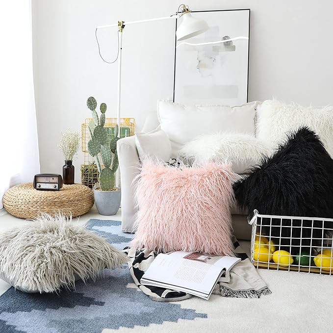 Home Brilliant Dark Grey Throw Pillow Covers Decorative Fur Oblong Throw Pillow Case Rectangle Cushion Cover, 2 Pcs, 12x20 Inches, 30x50cm