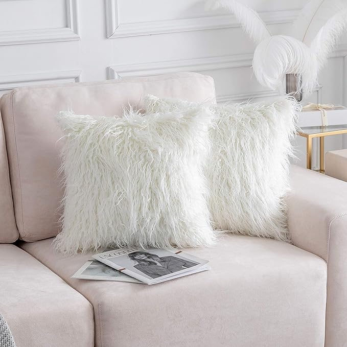 Home Brilliant Euro Sham 24 x 24 Throw Pillow Covers Large Fuzzy Throw Pillows for Couch Bed Set of 2, 24x24 Inches, 60x60cm, White