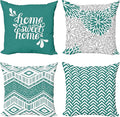 Ambesonne Geometric Throw Pillow Cushion Case Pack of 4, Home Phrase Minimal Zigzag Squama Dahlia Flower Petals Chevron Tribal, Modern Accent Double-Sided Digital Printing, 18", Dark Seafoam and White