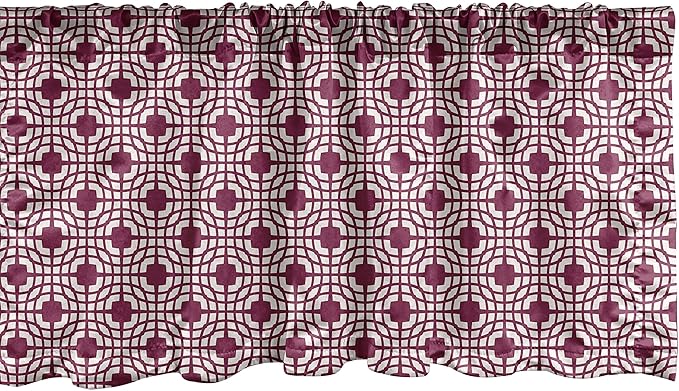 Lunarable Grid Window Valance, Traditional Abstract Symmetric Line Art Grid with Lines and Squares, Curtain Valance for Kitchen Bedroom Decor with Rod Pocket, 54" X 12", Magenta White