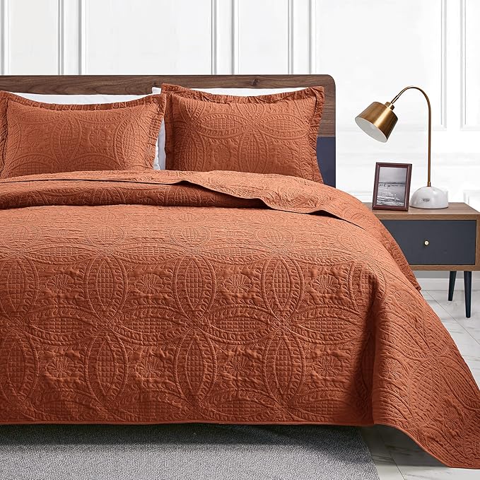 Love's cabin Quilts for Full Bed Umber Bedspreads Bedding Set - Lightweight Bedspread Comforter - Coin Pattern Bedding Coverlet for All Season - 3 Pieces (1 Quilt, 2 Pillow Shams)