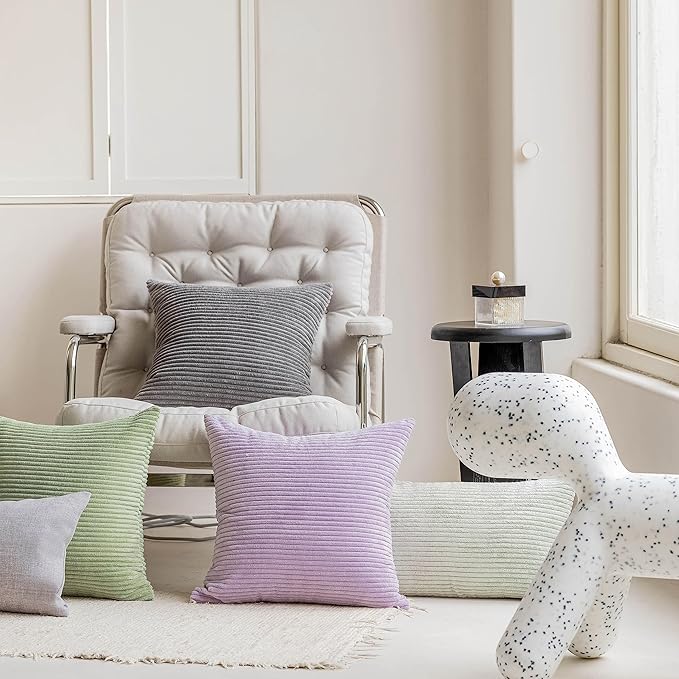 Home Brilliant Euro Sham Cover Large Striped Plush Corduroy Pillow Cover 24 x 24 Decorative Throw Pillow for Bedroom Couch, Lavender, 24x24 inches(60cm)