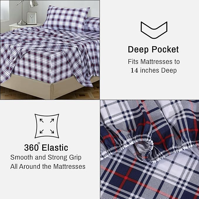 RUVANTI 100% Cotton California King Sheet Sets, 4 Pieces, Soft & Breathable Percale Weave Bedding, Deep Pocket 14", Hotel Standard, Crisp Cool Feel & Durable, Perfect Floral Sheets, Prussian