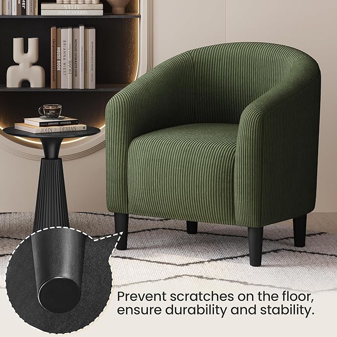 Yaheetech Barrel Chairs, Furry Accent Chairs with Soft Padded Armrest for Living Room Bedroom Waiting Room Office, Set of 2, Dark Green