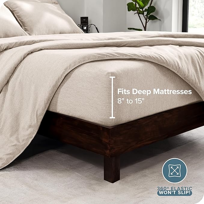 Bare Home Bed-in-A-Bag 7 Piece Comforter & Sheet Set - Full - Goose Down Alternative - Ultra-Soft 1800 Premium - Bed Set - Cationic (Full, Heathered Pebble)