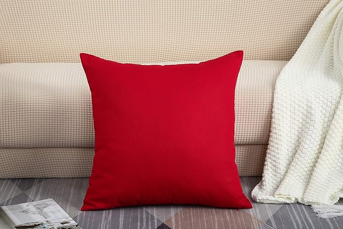 TangDepot Handmade Decorative Solid 100% Cotton Canvas Throw Pillow Covers /Pillow Shams, (16"x16", Christmas Red), 1 Count (Pack of 1)