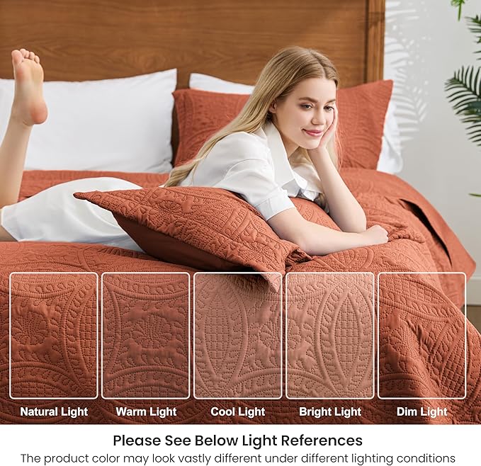 Love's cabin Quilts for Full Bed Umber Bedspreads Bedding Set - Lightweight Bedspread Comforter - Coin Pattern Bedding Coverlet for All Season - 3 Pieces (1 Quilt, 2 Pillow Shams)
