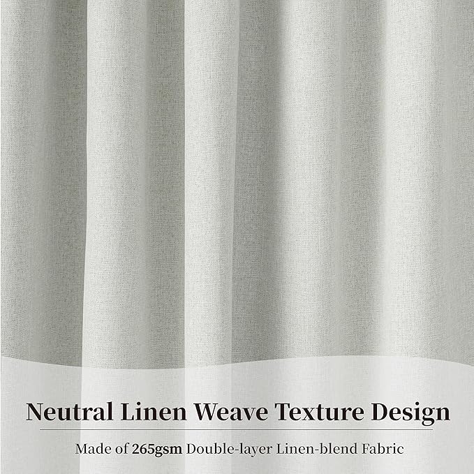 KangBang 108 Inch Linen Blackout Curtains for Sliding Patio Door, Back Tab Loop Pocket Light Blocking Draperies for Cottage High Ceiling, Neutral Minimalist Style(72x108, Greyish White,2 PCs)