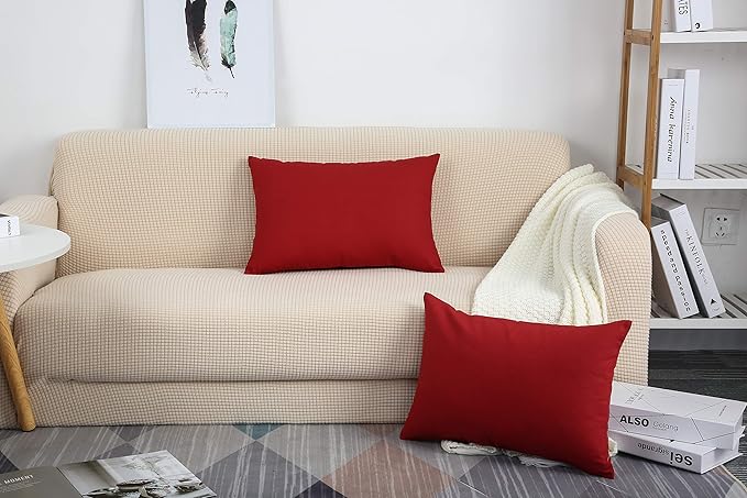 TangDepot Handmade Decorative Solid 100% Cotton Canvas Throw Pillow Covers/Pillow Shams, (12"x20", Deep Red)