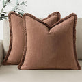 Woaboy Set of 2 Decorative Linen Fringe Throw Pillow Covers Boho Farmhouse Euro Cushion Covers Accent Pillowcases with Tassels for Living Room Couch Sofa Bed Chair,26x26 Inch,Rust Brick