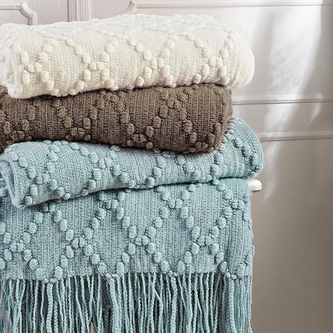 BOURINA Brown Throw Blanket 50 x70 Inches Jacquard Argyle Throw Textured Solid Soft Throws and Blankets for Sofa or Bed Knitted Decorative Blanket