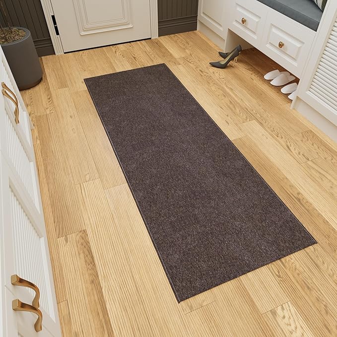 Ottomanson 2' x 10' Ultra-Thin Hallway Runner Rug - Durable Non-Slip Carpet for High-Traffic Areas - Fits Under Doors for Seamless Entry - Ideal for Kitchen, Entryway, Bedroom & Living Room, Brown