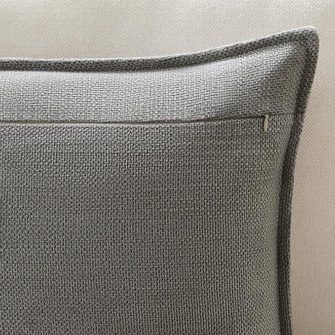 Meekio Set of 2 Mid Gray Pillow Covers 18 x 18 inches Flange Edge Pillow Covers Textured Throw Pillow Covers for Neutral Home Decor