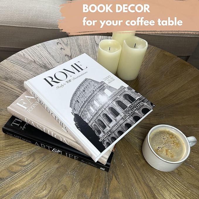 Elegant Decorative Books - Set of 3 Designer Faux/Fake Books for Decoration - Enhance Your Coffee Table, Mantle & Bookshelf Decor - Book Decor Aesthetic Collection - Real Blank Pages Inside