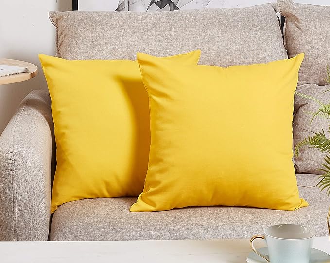 TangDepot Handmade Decorative Solid 100% Cotton Canvas Throw Pillow Covers/Pillow Shams, (18"x18", Yellow)