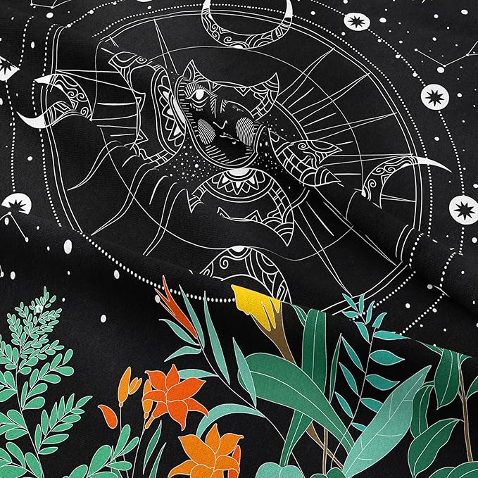 Tailor Shop Celestial Bedding Queen Size,Sun and Moon Bedding for Boys Girls Kids Teens,Galaxy Comforter,Gothic Comforter Witchy Comforter Boho Exotic Black Bed with 2 Pillowcases, Yh-sun and Moon 19