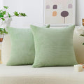 Home Brilliant Throw Pillow Covers 18x18 Solid Plush Corduroy Striped Square Spring Pillow Covers for Couch Set of 2 for Living Room Decor, 18 x 18 Inch, Sage Green