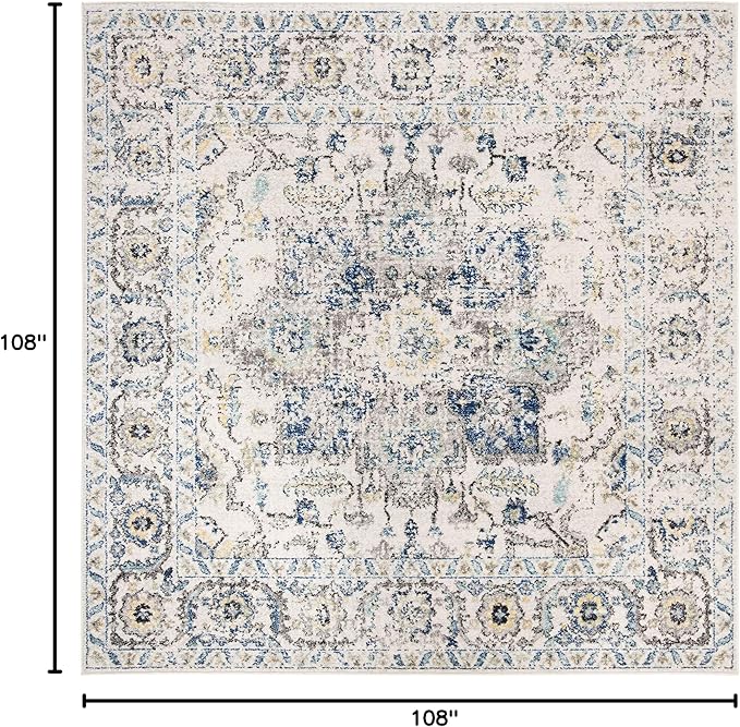 SAFAVIEH Madison Collection Area Rug - 9' Square, Grey & Ivory, Snowflake Medallion Distressed Design, Non-Shedding & Easy Care, Ideal for High Traffic Areas in Living Room, Bedroom (MAD603F)