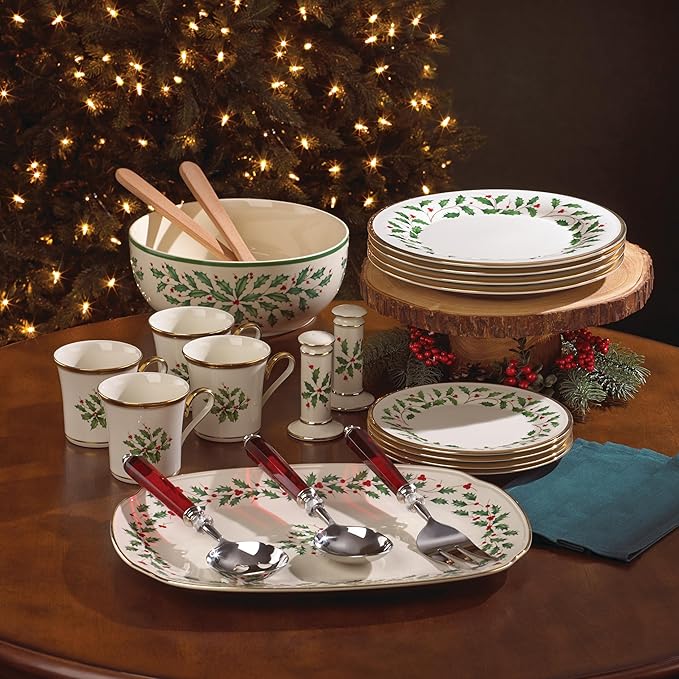 Lenox 6122048 Holiday 12-Piece-Plate-&-Mug Set, Christmas Dinnerware, Hosting