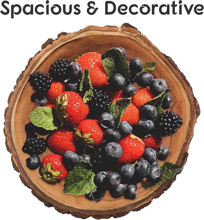 Wood Fruit Bowl for Kitchen Counter - Large Decorative Key Tray for Entryway Table - Wooden Holder Basket for Candy and Office (10.5 Inch)