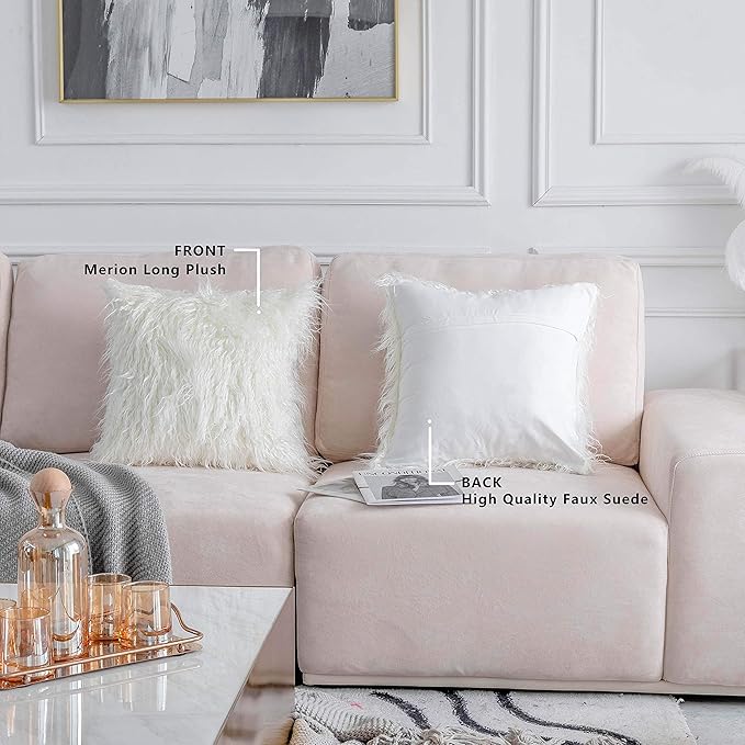 Home Brilliant Euro Sham 24 x 24 Throw Pillow Covers Large Fuzzy Throw Pillows for Couch Bed Set of 2, 24x24 Inches, 60x60cm, White