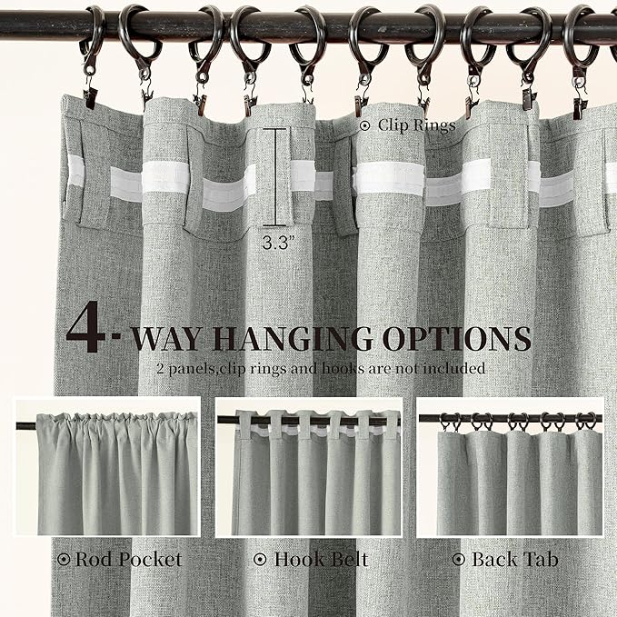 KangBang Fog Grey Linen Blackout Curtains 84 inches Long, Thermal Linen Textured Curtains for Bedroom Offices, Back Tab/Rod Pocket Modern Drapes, Blocks 100% Light & Street Noise(2 PCs, 52Wx84L)