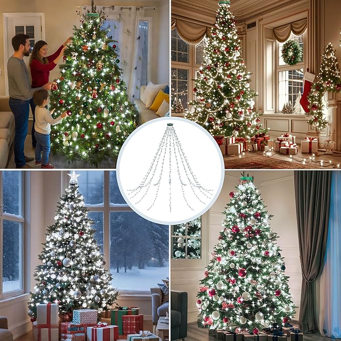 Christmas String Lights for Tree, Christmas Tree Lights 480 LEDs with Memory Function & 8 Lighting Modes, 9.84FT x 16 Lines Fairy Light with Remote & Timer for Christmas Tree Decorations - Cold White