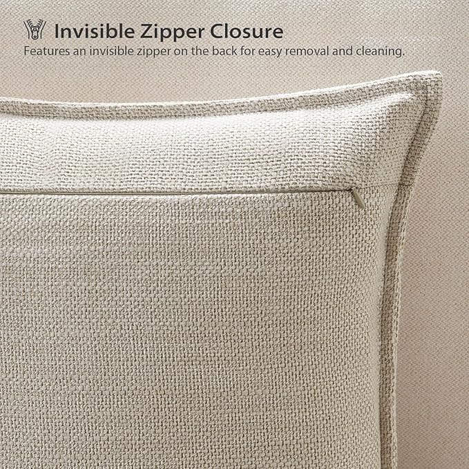 Meekio Set of 4 Linen Beige Pillow Covers 18x18, Linen Look Throw Pillow Covers with Flange Edge for Sofa Couch Living Décor