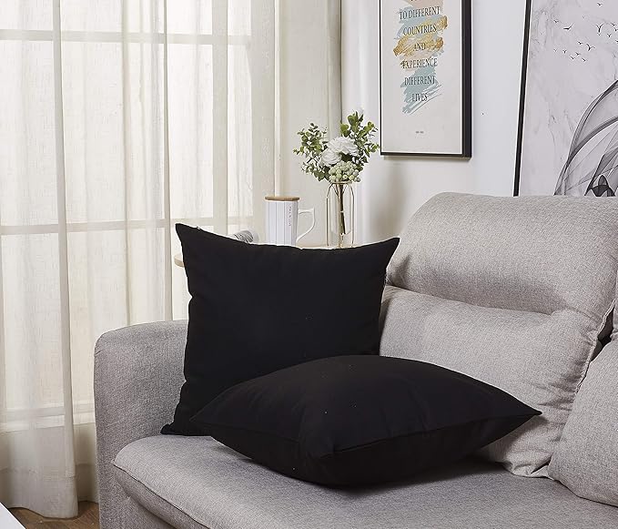 TangDepot Handmade Decorative Solid 100% Cotton Canvas Throw Pillow Covers/Pillow Shams, (28"x28", Black)