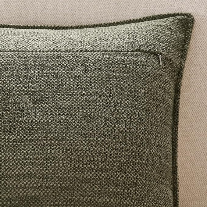 Meekio Set of 2 Olive Green Pillow Covers 12x20, Linen Look Throw Pillow Covers with Flange Edge for Sofa Couch Living Décor