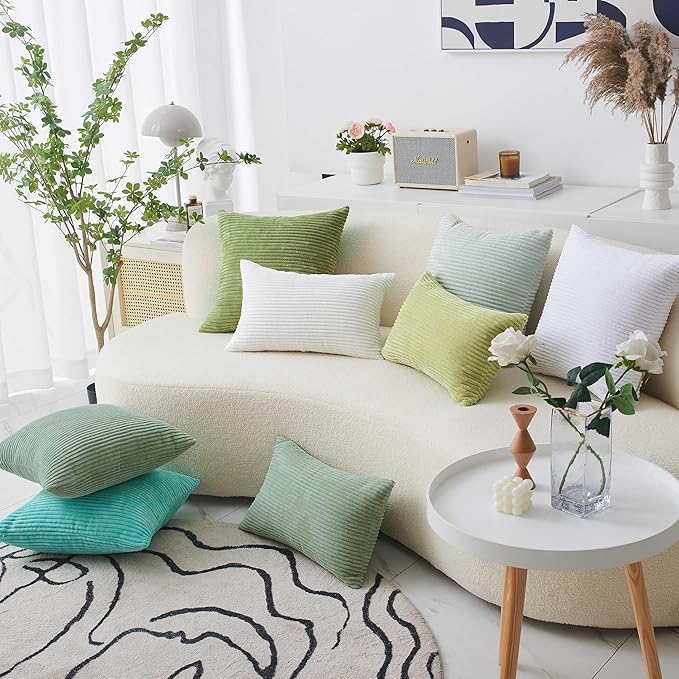 Home Brilliant 24x24 Spring Pillow Cover Large Euro Sham Striped Solid Corduroy Decoration Throw Pillow Cover for Couch Bed Living Room Decor, 24 inch (60cm), Iceberg Green