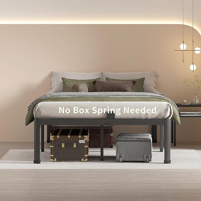MAF 12 Inch Full Size Metal Platform Bed Frame with Round Corner Legs, Mattress Slide Stopper, 3000 LBS Heavy Duty Steel Slats Support, No Box Spring Needed, Noise Free