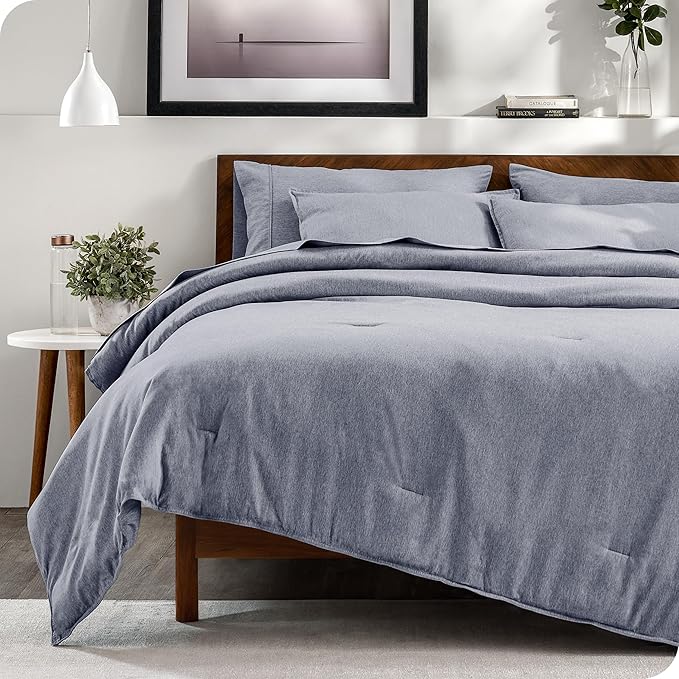 Bare Home Bed-in-A-Bag 7 Piece Comforter & Sheet Set - California King - Goose Down Alternative - Ultra-Soft 1800 Premium Bedding Set - Cationic (Cal King, Heathered Midnight Blue)