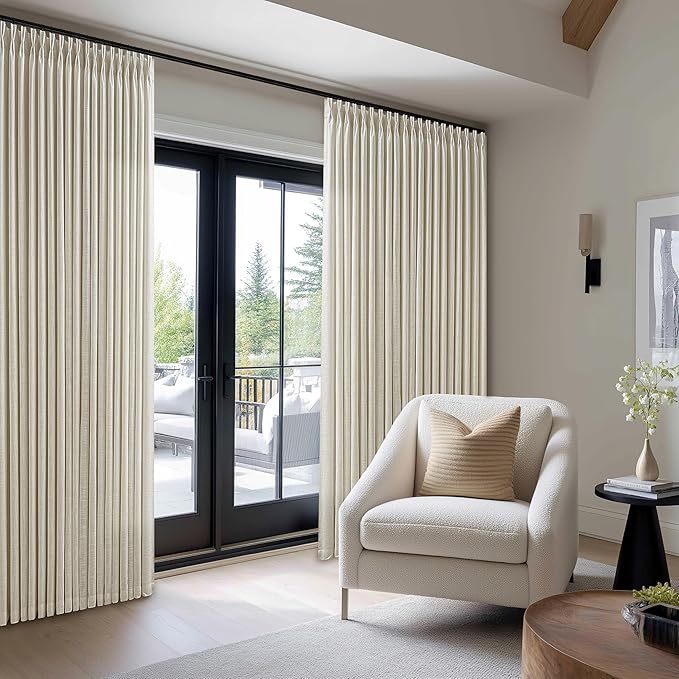 100 Inch Wide Pinch Pleated Extra Wide Curtain Panels 90 Inches Long for Patio Sliding Glass Door Hooks Rings Semi Sheer Beige Linen Privacy 90 Inch Length for Living Room 100x90 1 Panel Oatmeal