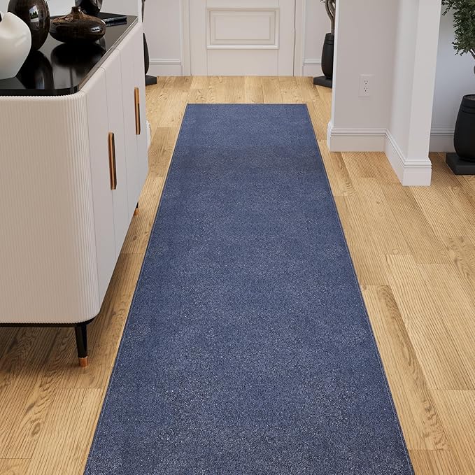 Ottomanson 2'7" x 4' Ultra-Thin Entryway Rug - Durable Non-Slip Mat for High-Traffic Areas - Fits Under Doors for Easy Entry - Ideal for Front Door, Hallway, Kitchen, Bathroom & Mudroom, Navy