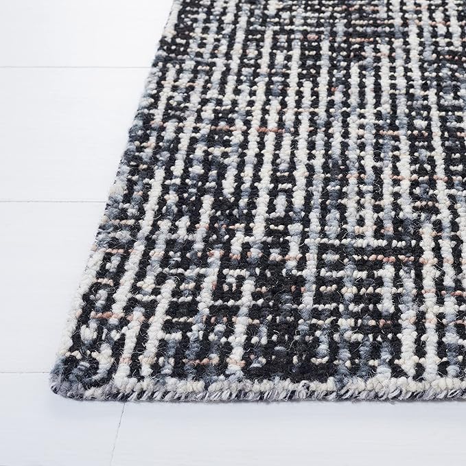 SAFAVIEH Abstract Collection Area Rug - 9' x 12', Black & Grey, Handmade Wool, Ideal for High Traffic Areas in Living Room, Bedroom (ABT468L)