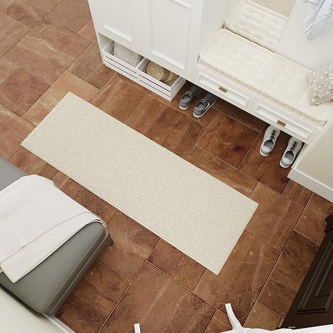 Ottomanson 3' x 6' Shaggy Runner Rug - Plush & Cozy Non-Slip Carpet for Bedroom, Living Room, Bathroom & Entryway - Durable & High-Traffic Friendly for Hallways & Dorms, Cream